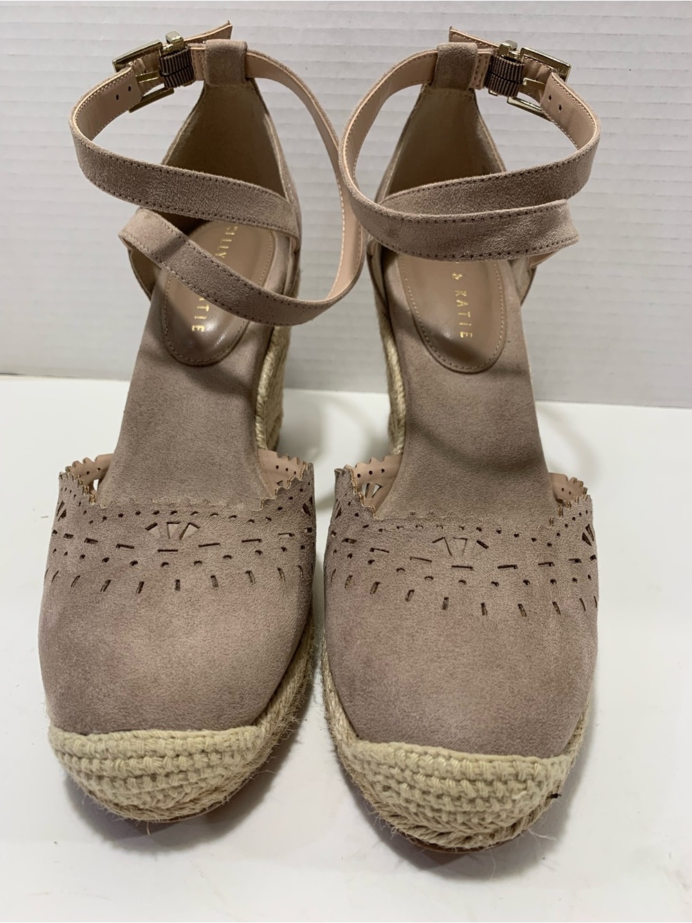 Kelly & Katie Taupe Ankle-Strap Espadrille Wedges